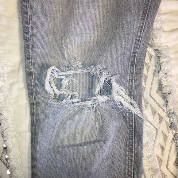 Zara High Rise Light Grey Distressed Ankle Straight Jeans Rigid Denim Size 6/4 - Picture 8 of 10